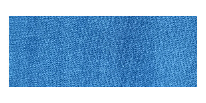 Single rectangular strip of blue denim fabric with a visible woven texture on white background isolated on a transparent background