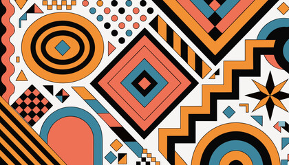 Obraz premium Bold Retro Geometric Abstract Pattern in Orange, Teal and Black