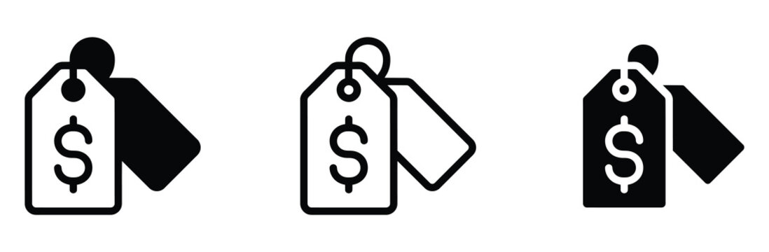WebPrice tag vector icon set, dollar sale label symbol for shopping discount commercial promotion market retail store offer special deal voucher ticket cost coupon expense merchandise product buying, 