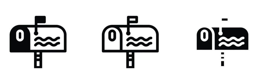WebMailbox vector icon set, post mail letter box symbol for correspondence delivery courier service postman message package shipping communication open container post office, flat linear outline style