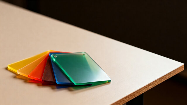 Colorful fused plastic board samples, sustainable recycled material for design and corporate concepts
