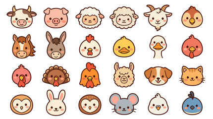Fototapeta premium Cute farm animal faces collection