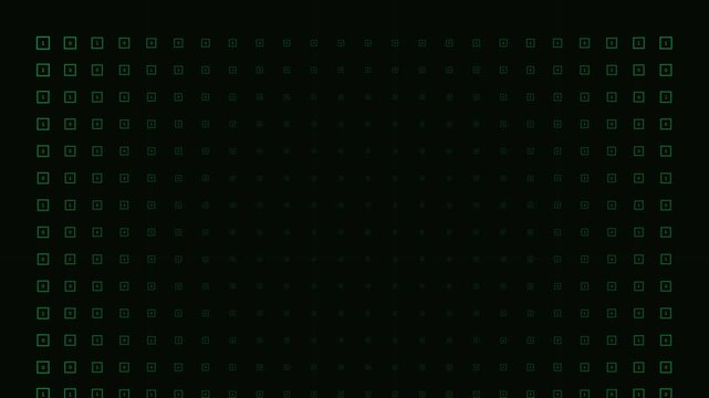 Modern abstract background with a geometric pattern of green squares fading into a dark center.