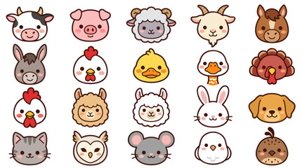 Fototapeta premium Cute farm animal faces collection