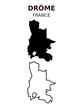 Drome map vector illustration set, French department silhouette and outline map