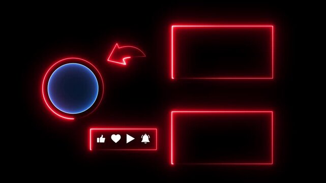 Glowing Neon YouTube End Screen Overlay with Subscribe Button and Video Placeholders 4K Animation