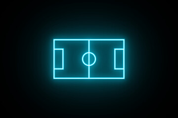 Neon glowing soccer field scheme, football playground, virtual sportive game. Glowing neon lights match future football field on black background. Neon sports stadium on black background. © MstBeauty