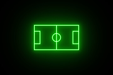 Neon glowing soccer field scheme, football playground, virtual sportive game. Glowing neon lights match future football field on black background. Neon sports stadium on black background. © MstBeauty