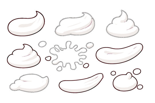 Set of white cream and foam blob doodle shapes