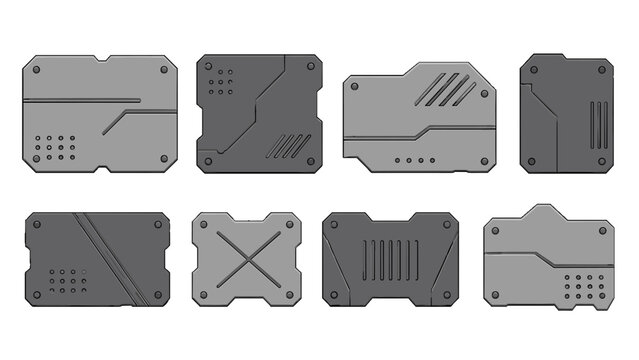 Set of gray futuristic panel plates in vector style