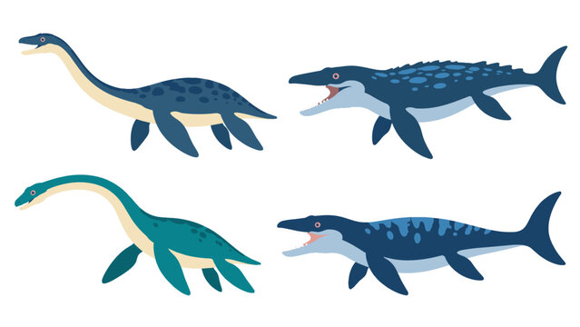 Set of four prehistoric marine reptile cartoon vectors
