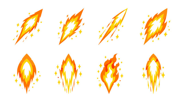 Set of stylized flame burst and fire effect icons