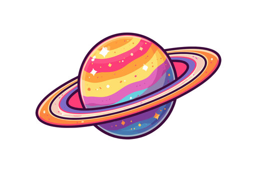 Colorful ringed planet cartoon vector illustration