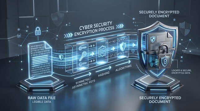 Cyber Security Encryption Process Concept Illustration