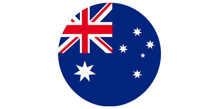 Australia flag in circle, national emblem of Australia, stars and union jack representing country identity.