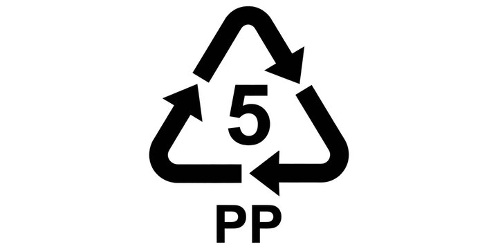 PP 5 plastic recycling symbol with arrows on transparent background, industrial waste management concept.