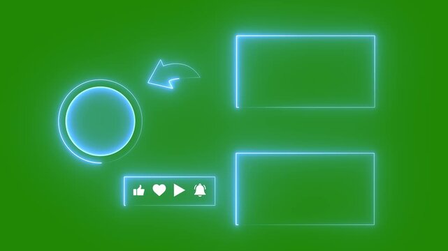 Glowing Neon YouTube End Screen Overlay with Subscribe Button and Video Placeholders 4K Animation