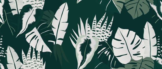 Modern abstract jungle pattern in green tones. Hand drawn minimalist collage contemporary seamless pattern.  © MURRIRA