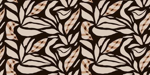 Abstract hand drawn leaves silhouette pattern. Minimalist modern seamless pattern.  © MURRIRA