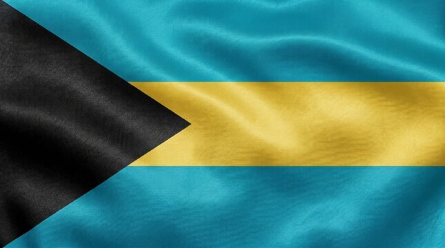 3D render of waving silk national flag of Bahamas isolated on white background