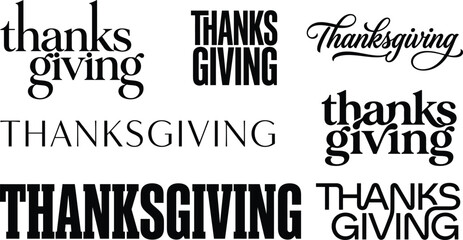 Obraz premium Thanksgiving typography collection. Set of holiday text designs for seasonal greeting cards. Collection of various Thanksgiving typography and holiday text designs.