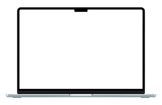 Realistic blue laptop empty screen frame overlay mockup. Mobile PC display template isolated on transparent bg. Device front view. Notebook display border for social media. Vector illustration