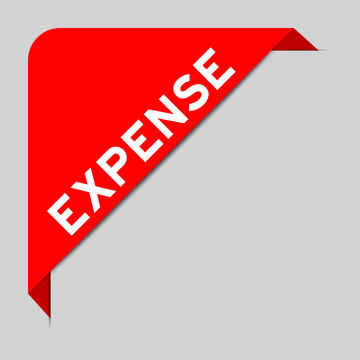 Red color of corner label banner with word expense on gray background