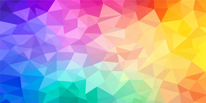 Vibrant colorful rainbow spectrum low poly geometric triangle background pattern for modern digital presentation
