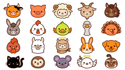 Fototapeta premium Cute farm animal head icons collection