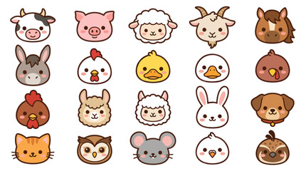 Fototapeta premium Cute farm animal icons collection