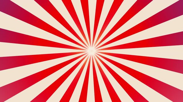 red and white retro pop art sunburst background with dynamic vintage graphic rays animation suitable for creative motion graphics