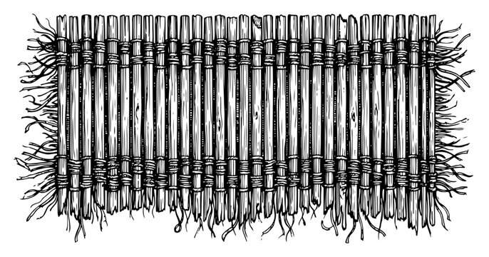 Bamboo reed mat tied with ropes in vintage engraving style