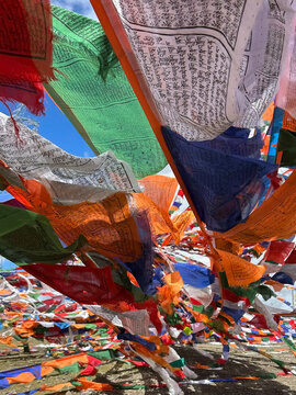 Prayer flags at Mount Everest National Reserve entry point, Tibet, China