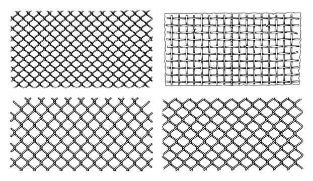 Chain link fence and wire mesh grid patterns in vintage engraving style