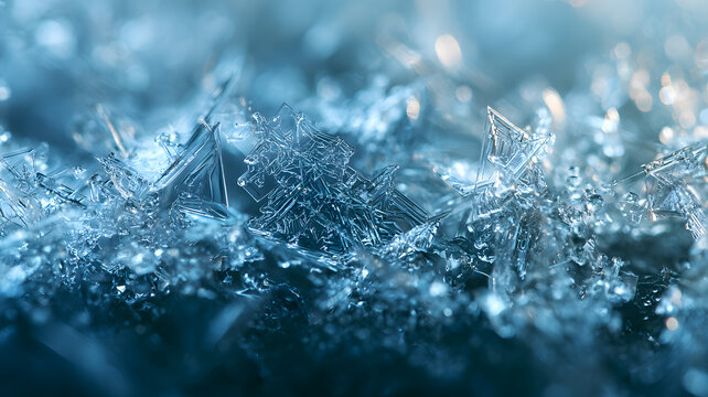 Macro photography of complex geometric blue ice crystals texture.