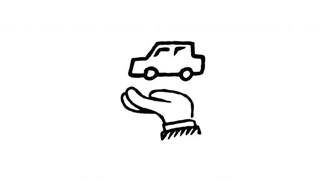 Animated 4K car care protection doodle icon. White hand drawn line art on black and green screen backgrounds for auto maintenance service, vehicle warranty, shield coverage, and auto detailing.