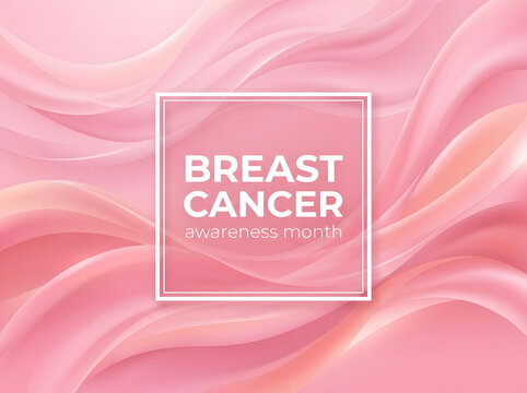 Breast cancer awareness month background. Pink ribbon concept with soft silk waves.