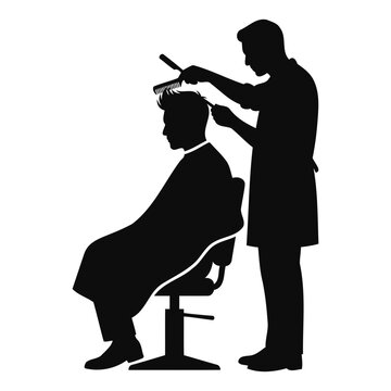 Silhouette of a barber cutting hair of a male customer sitting in a chair at a barbershop