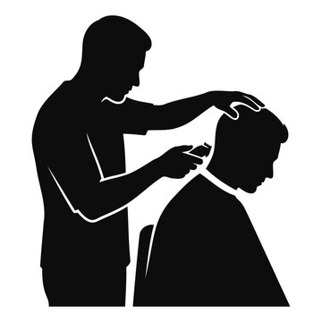 Barber cutting hair of adult man with clippers silhouette illustration