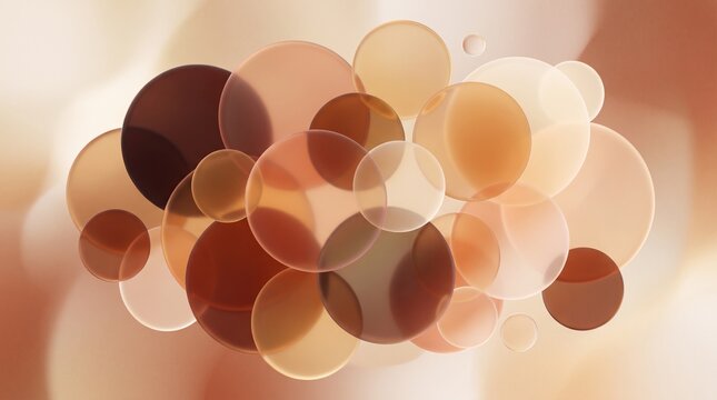 Abstract Bubble Montage: A captivating arrangement of translucent, overlapping circles in warm, earthy tones creates an abstract visual mosaic, suggesting a sense of depth and gentle movement.