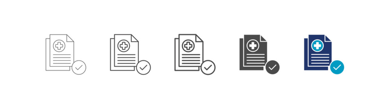assurance icon set consisting of multiple styles vector illustration. editable stroke