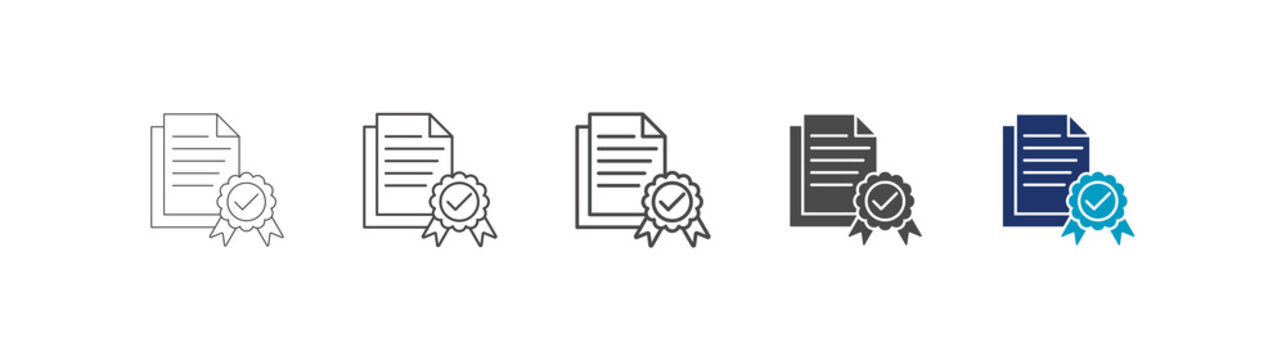 certify icon set consisting of multiple styles vector illustration. editable stroke