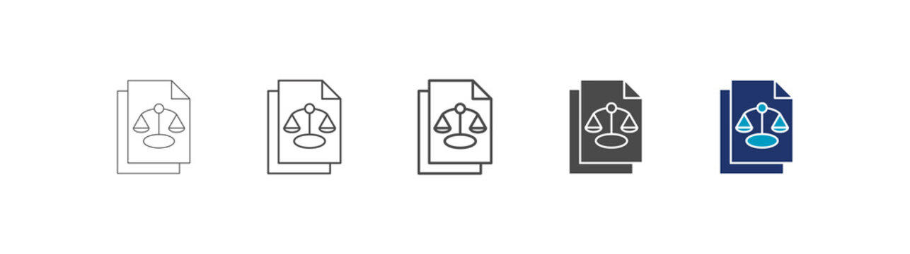 law icon set consisting of multiple styles vector illustration. editable stroke