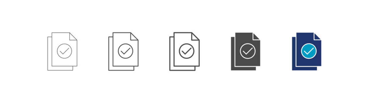 verify icon set consisting of multiple styles vector illustration. editable stroke