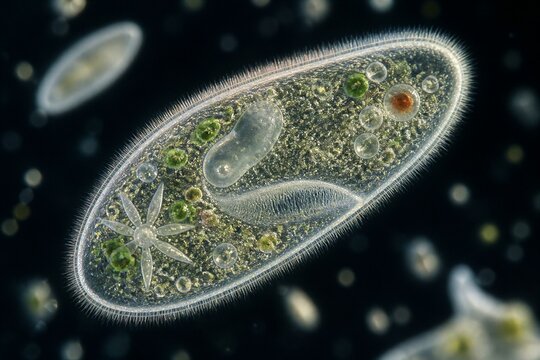 Single cell protist moving in microscopic aquatic environment