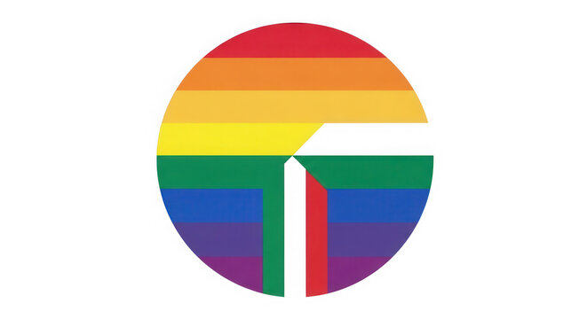 Circular rainbow pride flag icon with geometric abstract design isolated on transparent background