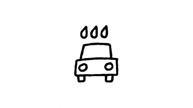 4K hand drawn car wash service icon with boiling line effect. Features frame by frame doodle style on black and green screen background for clean water spray, detailing, and auto cleaning.