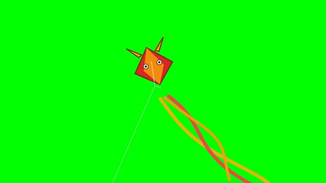 Animated Orange Kite Flying Against a Bright Green Screen Background.