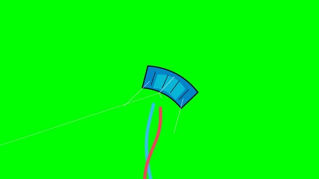 Animated Blue Parachute Floating Downward Against a Bright Green Screen Background.