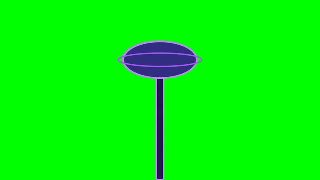Animated Purple Lollipop Spinning on a Bright Green Screen Background.
